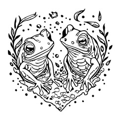 black and white, frog in love for valentine, png 147