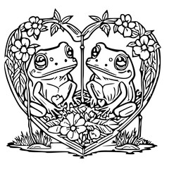 black and white, frog in love for valentine, png 147
