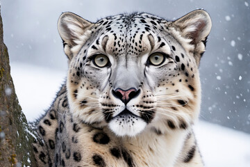 Snow leopard in its natural mountainous
