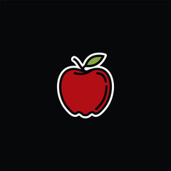 Original vector illustration. Contour icon of a ripe red apple.