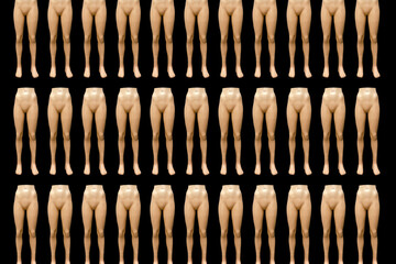 Collage with a legs of a plastic mannequin	