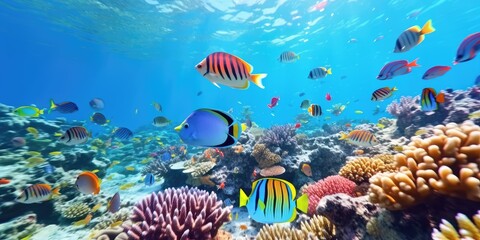 Naklejka na ściany i meble Close-up underwater shot of a colorful reef 