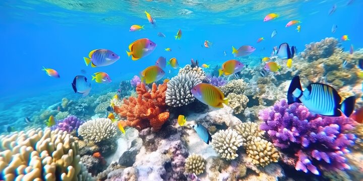 Close-up underwater shot of a colorful reef
