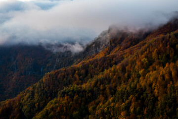 Autumn sunrise in Puigsacalm peak, La Garrotxa, Spain