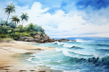 beach with palm trees and sea