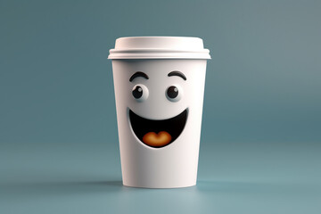 Coffee cup with smiley face. 3D illustration.