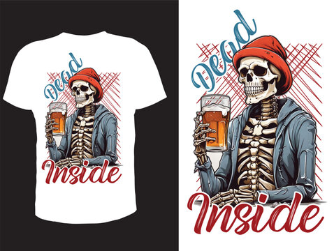 Dead inside, skeleton with beer  t-shirt design - Powered by Adobe