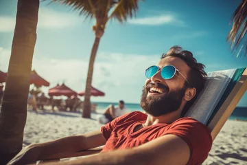 Foto op Plexiglas Adventurous Man enjoying vacation beach. Water freedom. Generate Ai © juliars