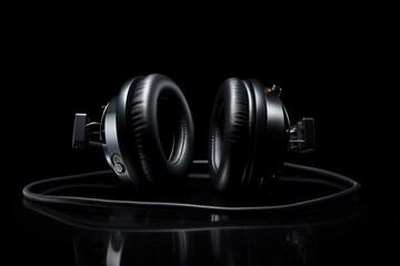 Fototapeta na wymiar Headphones on a black background with copy space. 3d rendering