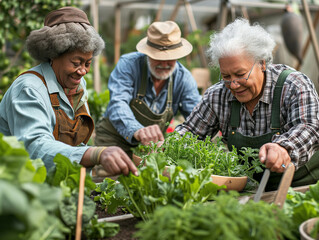 Fototapeta premium Multicultural_seniors_community_gardening