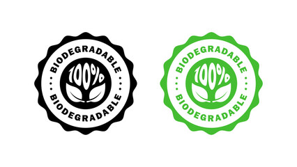 Biodegradable badges icons. Ecological succession icons. Recyclable and degradable package stamp. Vector icons