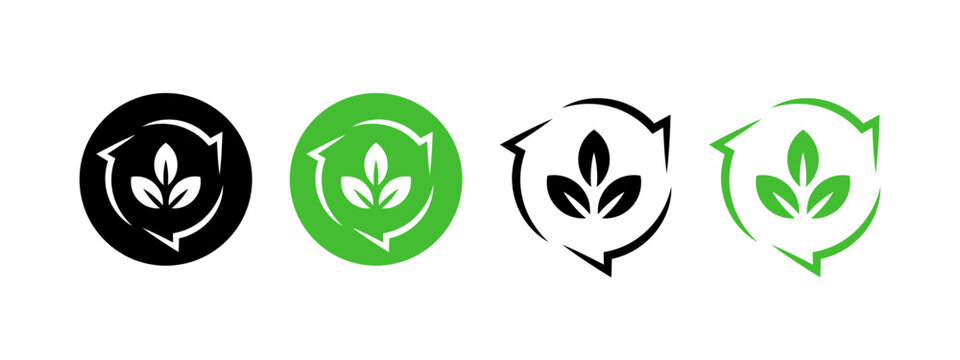 Biodegradable icons. Ecological succession. Recyclable and degradable package stamp. Vector icons