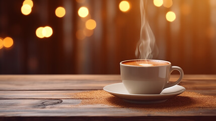 A cup of fragrant coffee on a warm background picture
