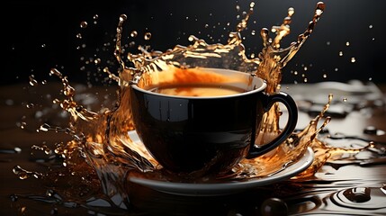 Hot Coffee in Motion, Splashing in a Cup generative ai