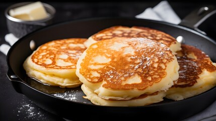 Delicious fluffy pancake on plate, close-up, homemade breakfast dish generative ai
