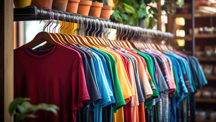 Obraz premium Colorful Wardrobe: Clothing Hanging on Multicolored Hangers
