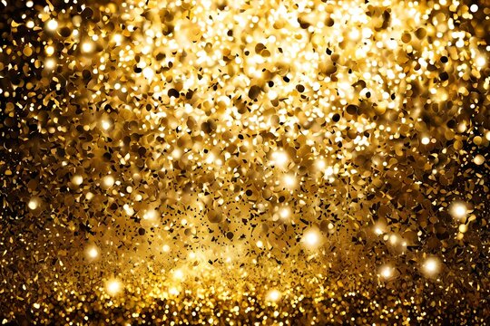 Happy birthday, anniversary, wedding, new year's eve, or Christmas celebration with an abstract gold glitter sparkling confetti gala background or golden texture party invitations