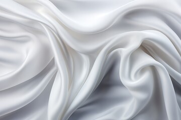 Fototapeta premium Closeup of elegant crumpled white silk fabric cloth background with luxurious texture