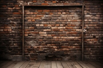 Abstract textured black brick wall background with dark backdrop for creative design purposes