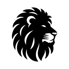 vector illustration of lion face silhouette black color facing right, face looks gloomy white background EPS file