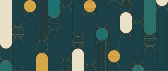 Abstract geometric pattern design background vector. Wallpaper design with circle, square, geometric shape and line . Modern and trendy illustration perfect for decor, cover, print, banner, interior.