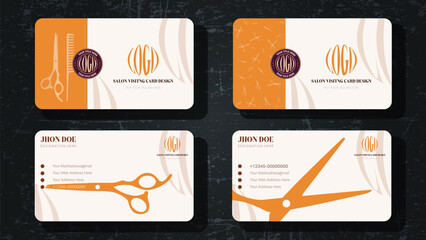 Salon visiting card design with Premium brand identity for corporate director, executives, employees. Professional logotype, unique hairstyles. Minimal presentation, elegant, and stationary layout.