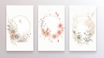 Floral wreath cards watercolour, wedding ceremony, invitation background