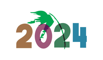 2024 Happy New Year, greetings, green, poster, banner and card design, celebration 