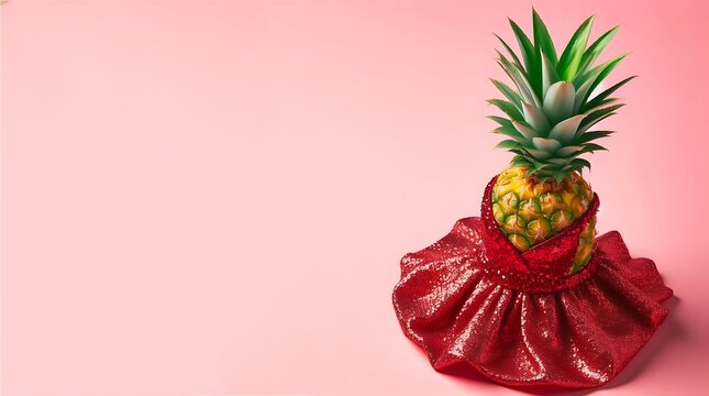 3d render pineapple in red  suite  isolated on pink background, generative ai