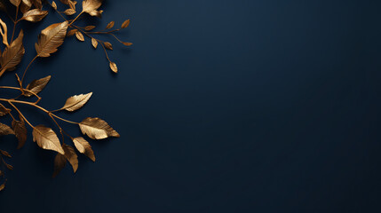 Golden leaves and branches on a dark blue background