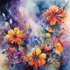 Fototapeta na wymiar watercolor painting of flowers, abstract grunge floral background, contemporary art, stylized, detailed