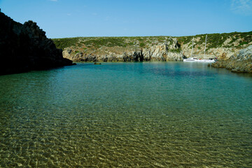 Spiagge di Cala Domestica e Cala Lunga, costa del Sulcis, bianco e nero.Sulcis Iglesiense Sardegna Italy