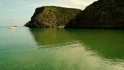 Spiagge di Cala Domestica e Cala Lunga, costa del Sulcis, bianco e nero.Sulcis Iglesiense Sardegna...