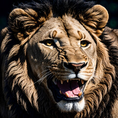 ai generated portrait of lion's face, 2k image of a growling lion