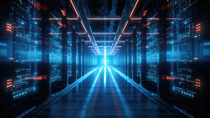 Glowing Pathway: Neon Tunnel with Line Marking Creating a Mesmerizing Scene