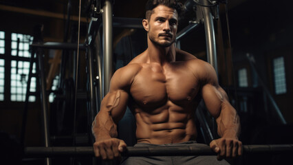 Fototapeta na wymiar Fitness Dedication: Muscular Man Exercising in the Gym