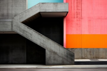 Naklejka premium Architectural details on dark concrete structures enhanced by unexpected pops of color, Generative AI