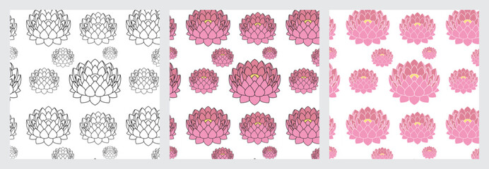 Set of Lotus Flower Seamless Pattern