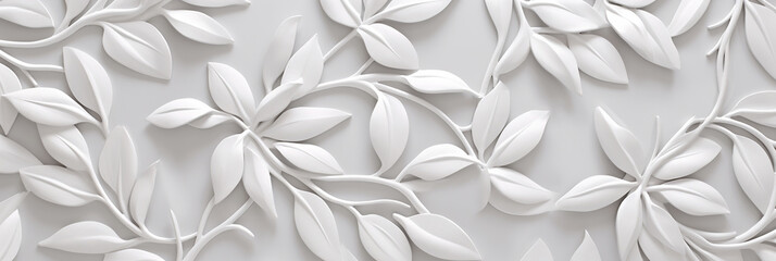 White geometric floral leaves 3D tiles wall texture background banner panorama