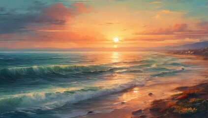 Naklejka na ściany i meble _Sea_coast_on_a_sunset