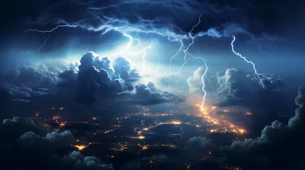 Fotobehang Lightning from a cumulonimbus storm cloud strikes © Daniel