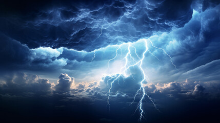 Lightning from a cumulonimbus storm cloud strikes - obrazy, fototapety, plakaty