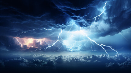 Fototapeta na wymiar Lightning from a cumulonimbus storm cloud strikes