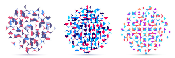 Obraz premium Abstract geometric designs set vector pattern compositions, colorful 70s retro style templates art isolated over white, creative elegant backgrounds.