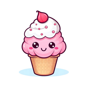 Illustration of an ice cream with a cartoon face on a white background.