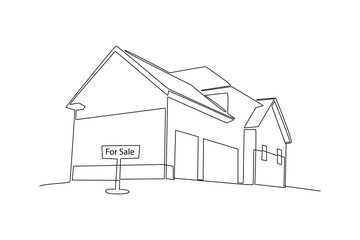 Continuous one line drawing Real estate business concept. Doodle vector illustration.