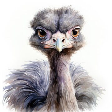 Watercolor Colorful Ostrich Illustration, Generative Ai