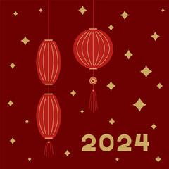 Happy Chinese New Year. Chinese lanterns. Oriental illustration for cover, calendar, greeting card.