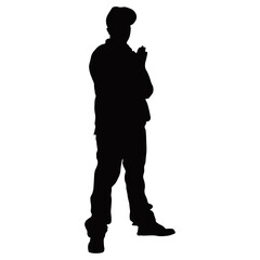 Hip Hop Man Silhouette. Isolated On White Background. Vector Icon.