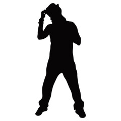 Hip Hop Man Silhouette. Isolated On White Background. Vector Icon.